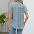thumbnail image 4 of WREESH Womens Summer Fashion Pom Pom Chiffon Shirt Solid Color Shirt Short Sleeved V-Neck Button Up Shirt Light Blue, 4 of 5