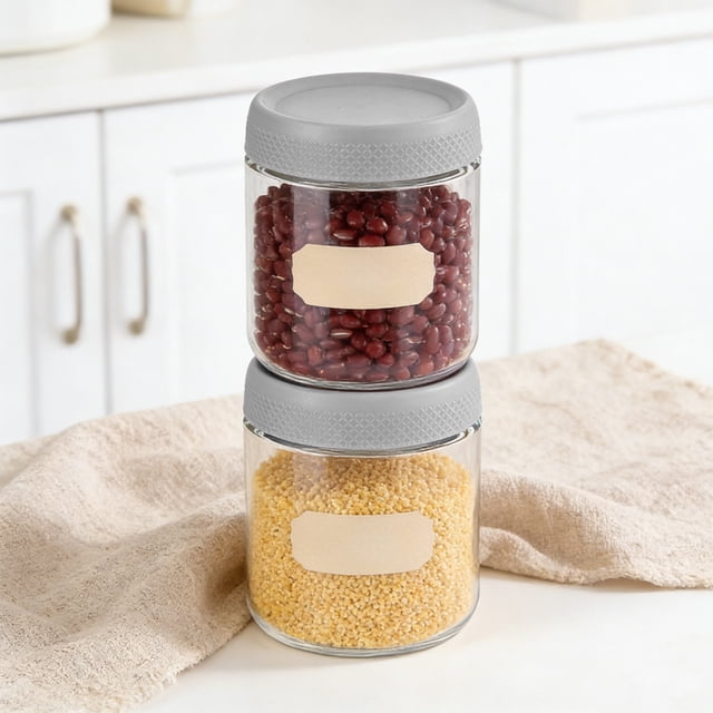 RuiJiao Glass Sealed Food Storage Jar, Air Tight Damp Proof Container for Tea, Grains, Nuts, Snacks, Yogurt Portioning, Premium Glass Material with Stackable Lid, Multiple Colors, 8.5x8.5x11.5cm