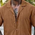 thumbnail image 4 of Maqroz Mens 2 Piece Outfits Short Sleeve Button Down Top & Shorts Hollow Out Breathable Knit Set Fashion Casual Textured Summer Streetwear, 4 of 7