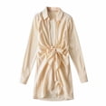 thumbnail image 4 of LLYwey Long Flowy Dresses for Women Casual Soild Long Sleeve Blouse Shirts Shoulder- T-Shirt Dress New formal Dresses Beige L, 4 of 7