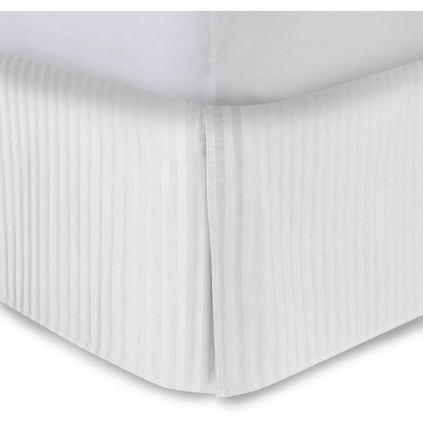 White Bed Skirt Twin Bed Skirt 14 Inch Drop, Tailored/Pleated Striped