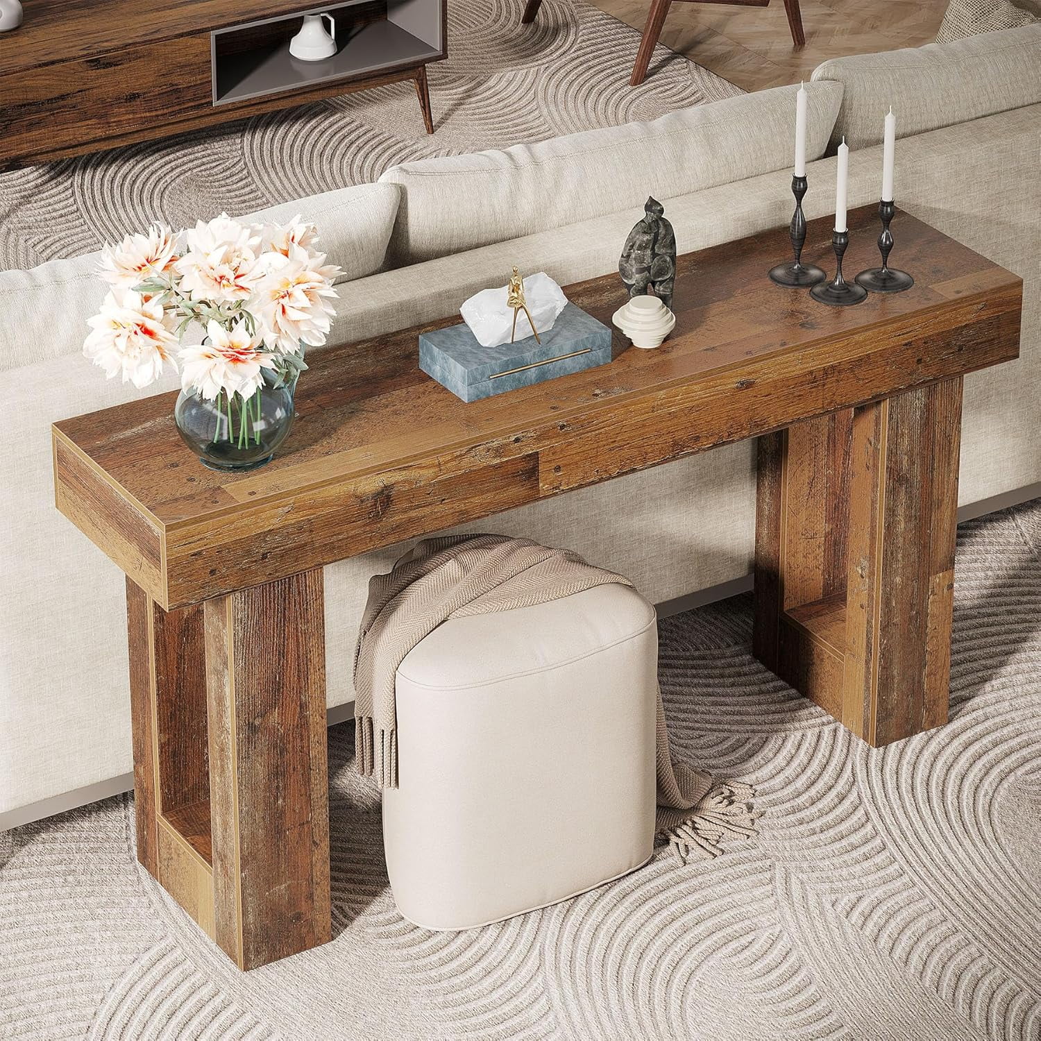 Tribesigns 63-Inch Farmhouse Console Table, Wooden Sofa Table Behind The Couch, Rectangular Entryway Table for Entrance, Hallway, Living Room (Mix Brown)