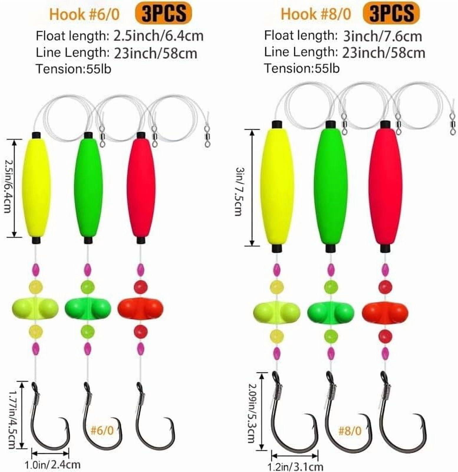 Catfish Fishing Set, Fishing Hook Set Catfish, Takedown Rigs Catfishs Float Rigs Consists of Float Beads and Circle Hooks with Rattler Fishing Equipment, (6 Set 6/0)