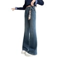 thumbnail image 2 of XXWXYD Girls Flare Jeans Kids Casual Skinny Stretc𝗁 Denim Bell Bottom Pants Streetwear High Waist Wide Leg Bottoms Slim Fit Bootcu𝗍 Fashion Comfortable Vintage, 2 of 9