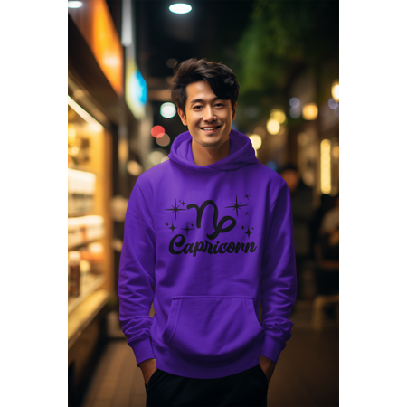 Respect My Tshirt Capricorn-Ambitious and Sophisticated Zodiac Sign Unisex Hooded Sweatshirt, 5X, Purple, Black Design