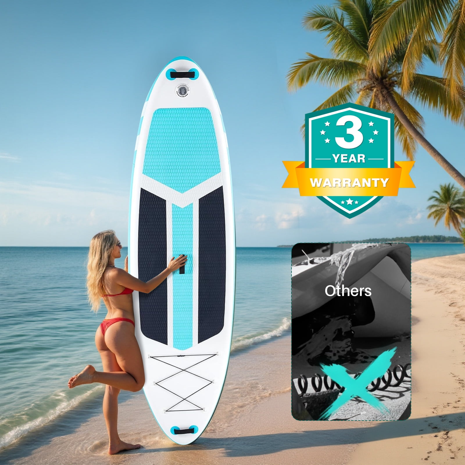 10'5" Inflatable Stand Up Paddle Board, Commercial Grade PVC ISUP with Non-Slip Deck, Complete SUP Accessories: Paddle, Pump, Leash & Backpack, All-Skill Level Water Sports Board, Blue