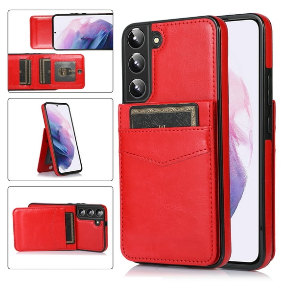 SaniMore for Samsung Galaxy S24 Case, Card Slots Case with Flip Kickstand Premium PU Leather Magnetic Clasp Anti-scratch Anti-drop Heavy Duty Protective Case for Galaxy S24, Red