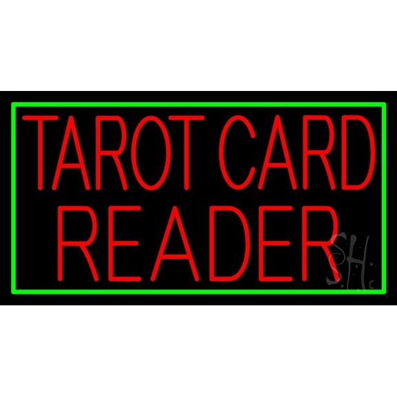 Red Tarot Card Reader Green Border LED Neon Sign 13" Tall x 24" Wide - inches Black Square Cut Acrylic Backing, with Dimmer - Bright and Premium built indoor LED Neon Sign for Storefront.