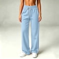 thumbnail image 5 of Womens Drawstring Sweatpants, Elastic Waist Straight Leg Pants with Pockets, Casual Lounge Trousers for Daily Outdoor Wear | VerBelle,Light Blue 2XL, 5 of 9