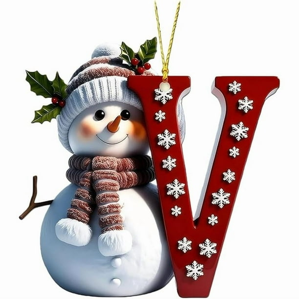 Adornos navideños de muñeco de nieve | Juego de 26 letras decorativas para una decoración navideña personalizada | Colgantes para interiores para el hogar, la oficina y fiestas