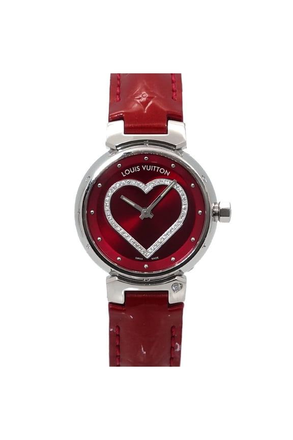 Pre-Owned Louis Vuitton Tambour W Tour Q121Z Diamond Ladies Watch Heart Red Quartz