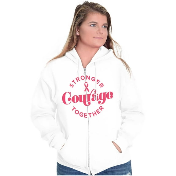 Breast Cancer Stronger & Courage Zip Hoodie Sweatshirt Women Brisco Brands S