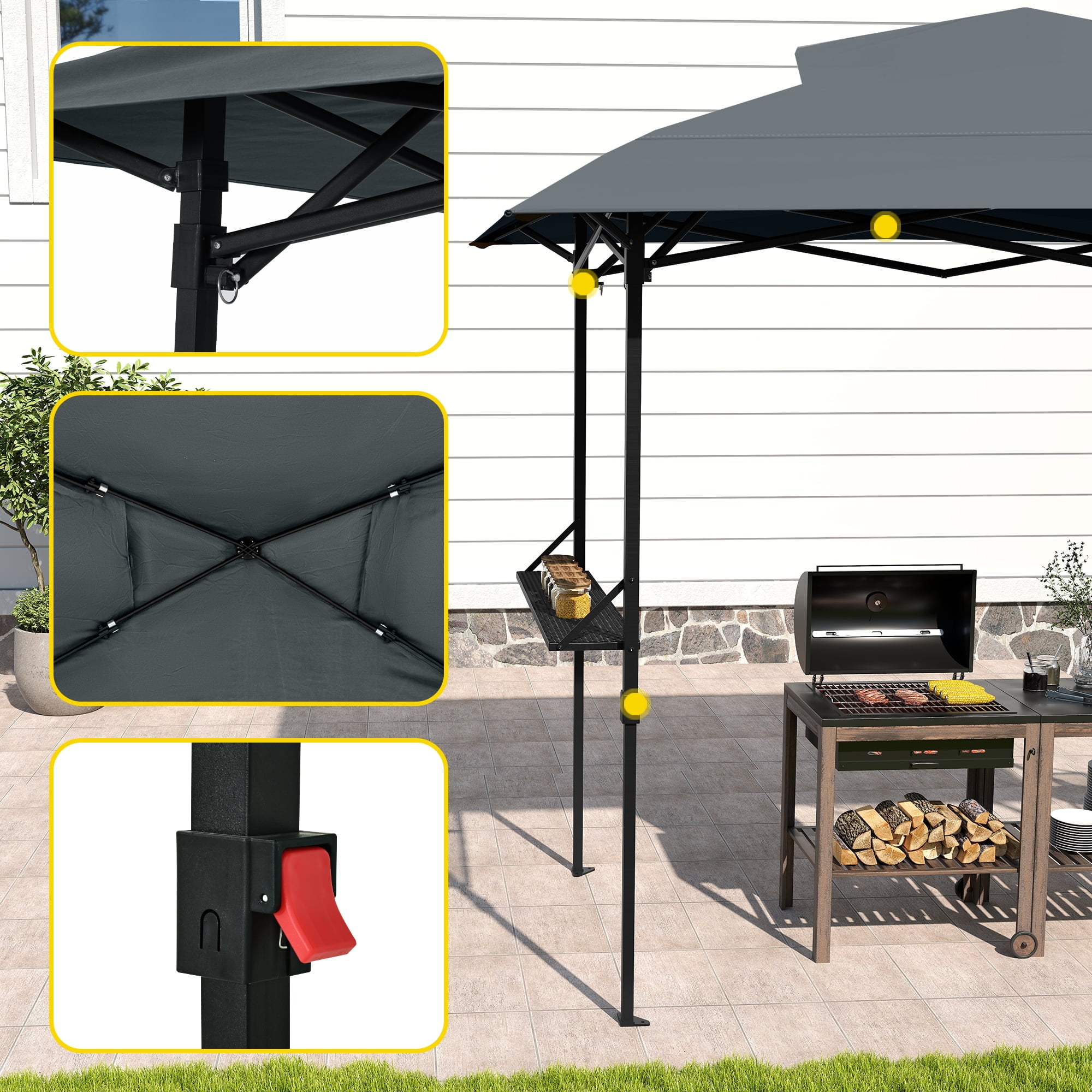8×5 FT Pop Up Grill Gazebo, Outdoor Grill Canopy with Vented Roof & Side Shelves, Large Portable Canopy for Outdoor Barbecue, Backyard, Patio, Easy Set up
