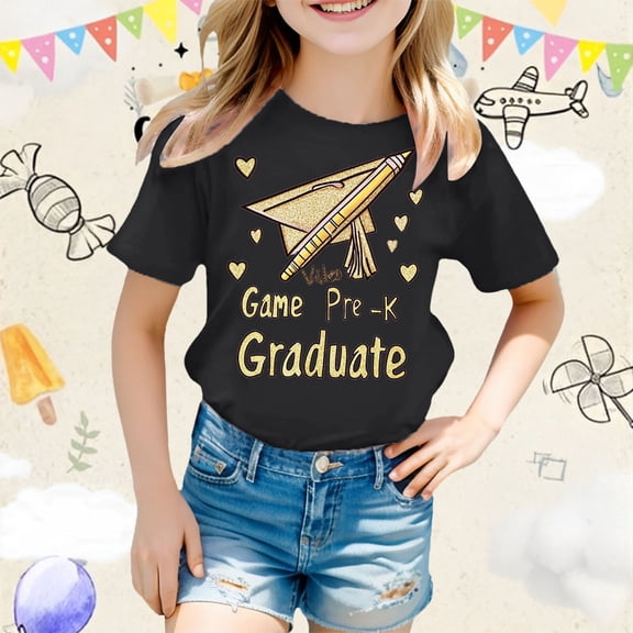 Girls T Shirts Size 3-4Y Preschool Graduation Graphic Tees Short Sleeve Crewneck Summer Top Cute Class of 2026 Gifts Comfortable Kids T-shirt