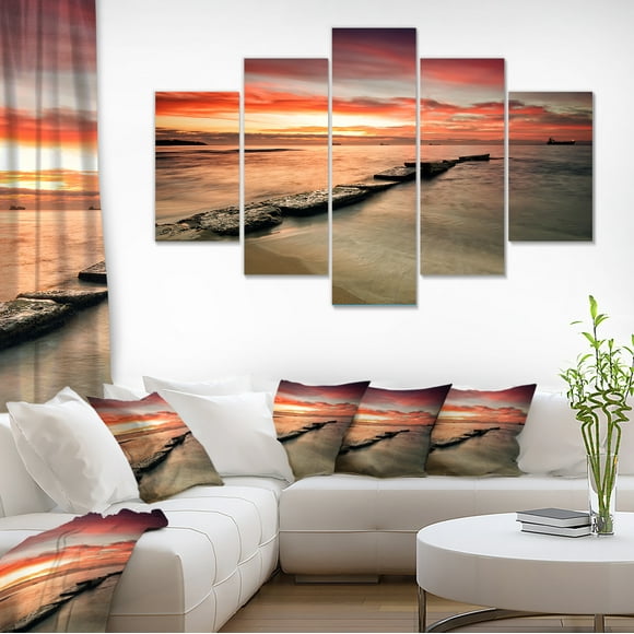Wonderful Sunrise on Black Ocean - Beach Photo Canvas Print