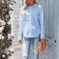 thumbnail image 4 of SOMER Women's Blue Button Down Shirts for Women Long Sleeve Dress Shirts Wrinkle Free Collared Work Office Solid Blouses Tops, 4 of 7