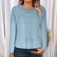 thumbnail image 1 of RXIRUCGD Haut Ample à Manches Longues en Dentelle Col Rond Uni pour Femmes, Bleu, Taille : m, 1 of 6