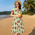 thumbnail image 4 of Easygdp Strawberry Floral para Vestido Transpirable de Mujer, Vestido Suelto de Manga Corta con Pliegues y Bolsillos para el Verano, 4 of 6