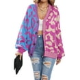 thumbnail image 5 of SAYOO Women Cable Knit Cardigan V Neck Long Sleeve Drop Shoulder Button Up Patchwork Leopard Sweater Coat Oversized Open Front Ribbed Jacket Outwear, 5 of 9