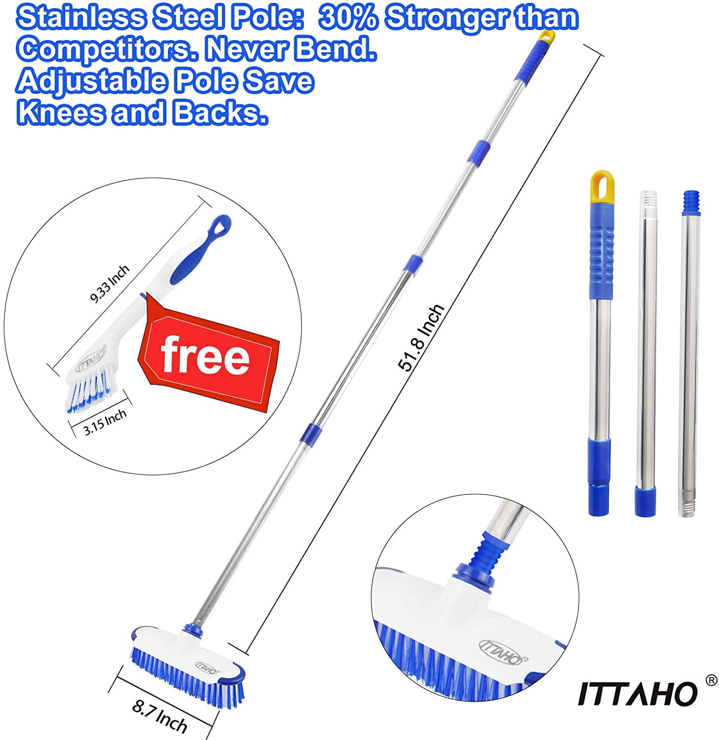 ITTAHO 3 Pack Dish Brush Set, Rubber Kitchen Scrub Brush for