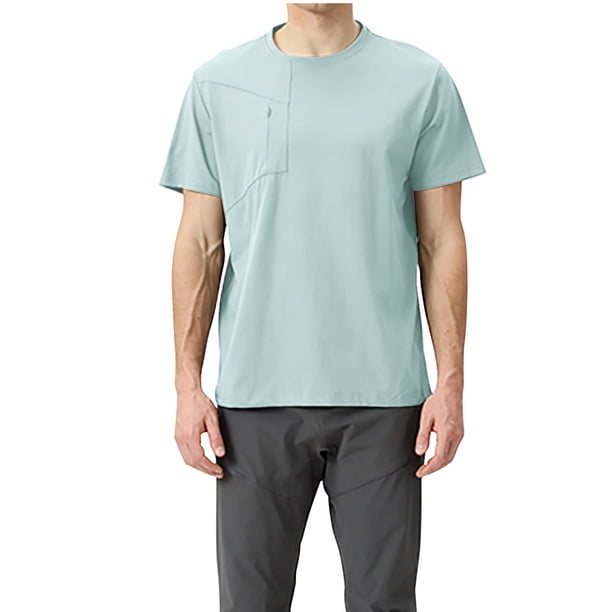Tops para hombre, blusas y camisas de cuello redondo y manga corta para hombre, camiseta informal de solapa de color liso a la moda para hombre, blusa de cuello redondo y manga corta para hombre.