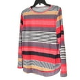 thumbnail image 5 of Womens Striped Knitted Fashion Button Detail Roll Tab Sleeve Multicolor Uneven Hem Colorblock Tunic Blouse Top XL, 5 of 7