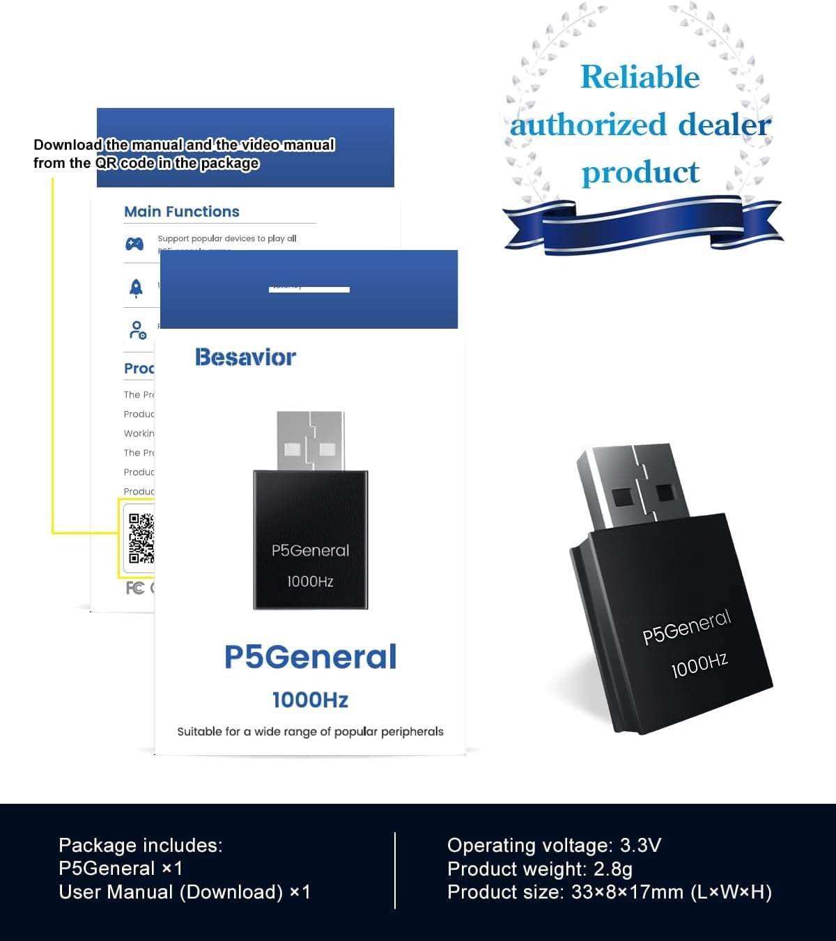 Besavior P5General Converter USB Adapter Emulator for PS5 Game - Compatible with XIM Matrix, REASNOW Converter and Various Arcade Controller to Play All PS5 Games 1000Hz Ultra-Low Lag