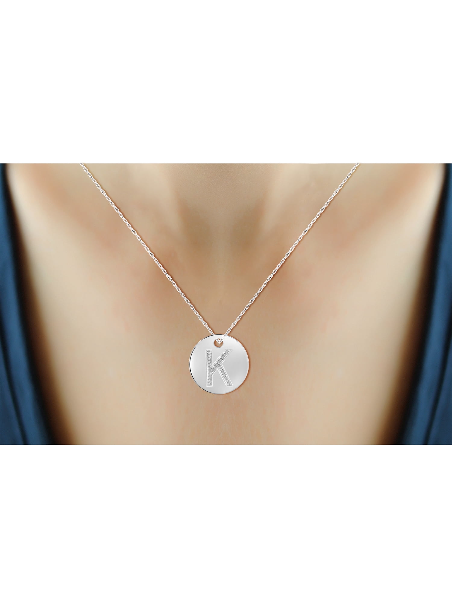 JewelersClub Accent White Diamond Initial Letter Pendant for Women | Customizable .925 Sterling Silver K Alphabet Monogram Necklaces for Girls |Capital Letters | Personalized Jewelry Gift for Her