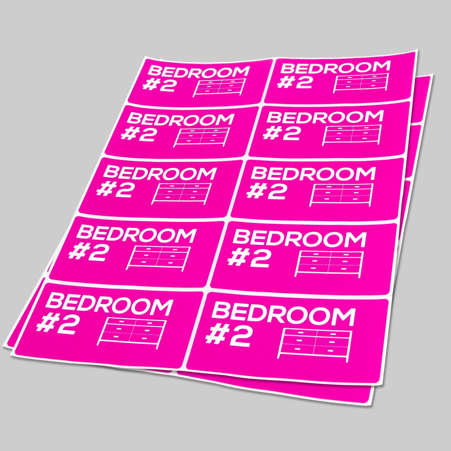 Bedroom 2 Stickers (4 x 2 inch, 10 Labels per Sheet, 300 Sheets, Pink