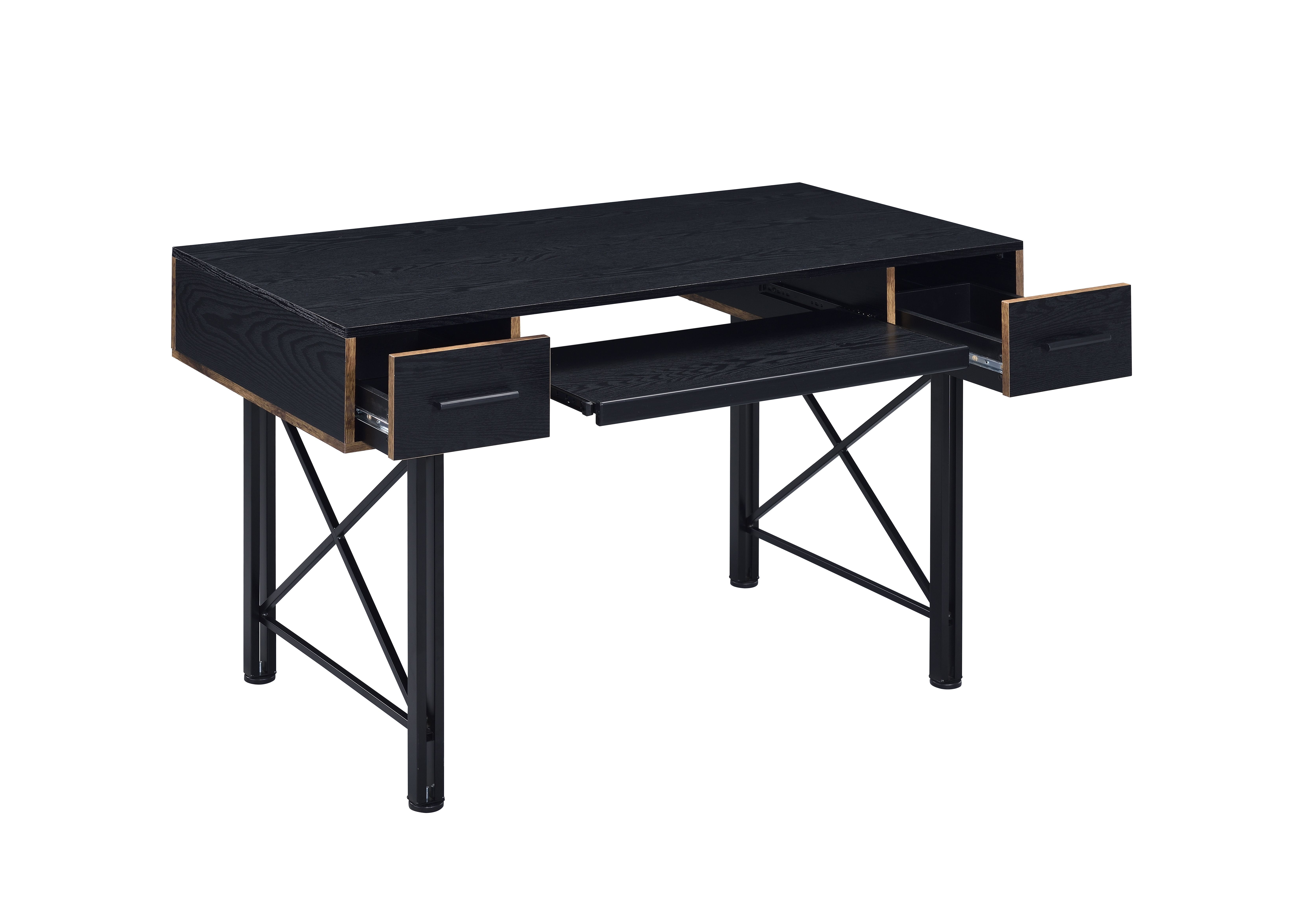 Black Computer Desk with 2 Drawers and Keyboard Tray