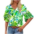 thumbnail image 2 of Xdegoge Blouse for Women V Neck Layered Ruffle Short Sleeve Casual Everyday Wear Dressy Loose Fit Large Floral Print Flowy Lightweight Breathable Summer Spring Tops, 2 of 7