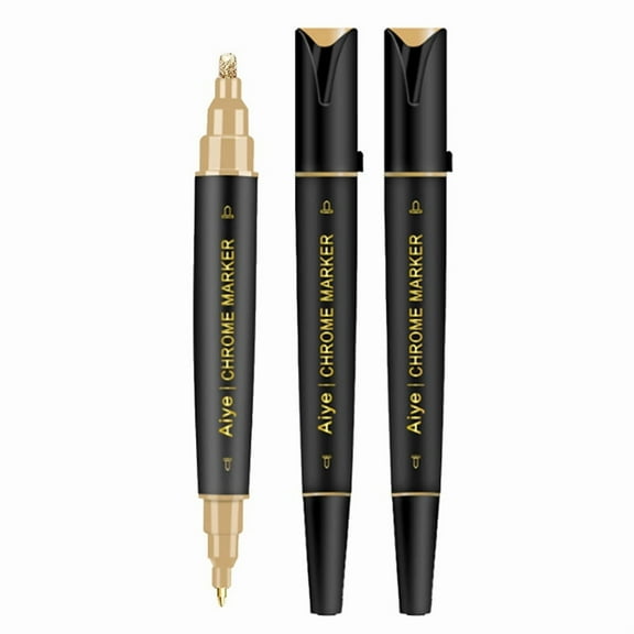 3 Pack Dual Tip Liquid Gold Chrome Markers, Permanent Shiny Gold Marker Pen for Most Surfaces, Golden Metallic