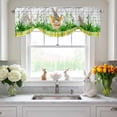thumbnail image 3 of Easter Bunny Tie Up Valances Curtain, Spring Bunny Sitting on A Flowerpot Carrot Flower Plaid Adjustable Rod Pocket Short Window Treatment Tie Up Curtains Valances for Kitchen Bathroom 42x12 Inches, 3 of 9