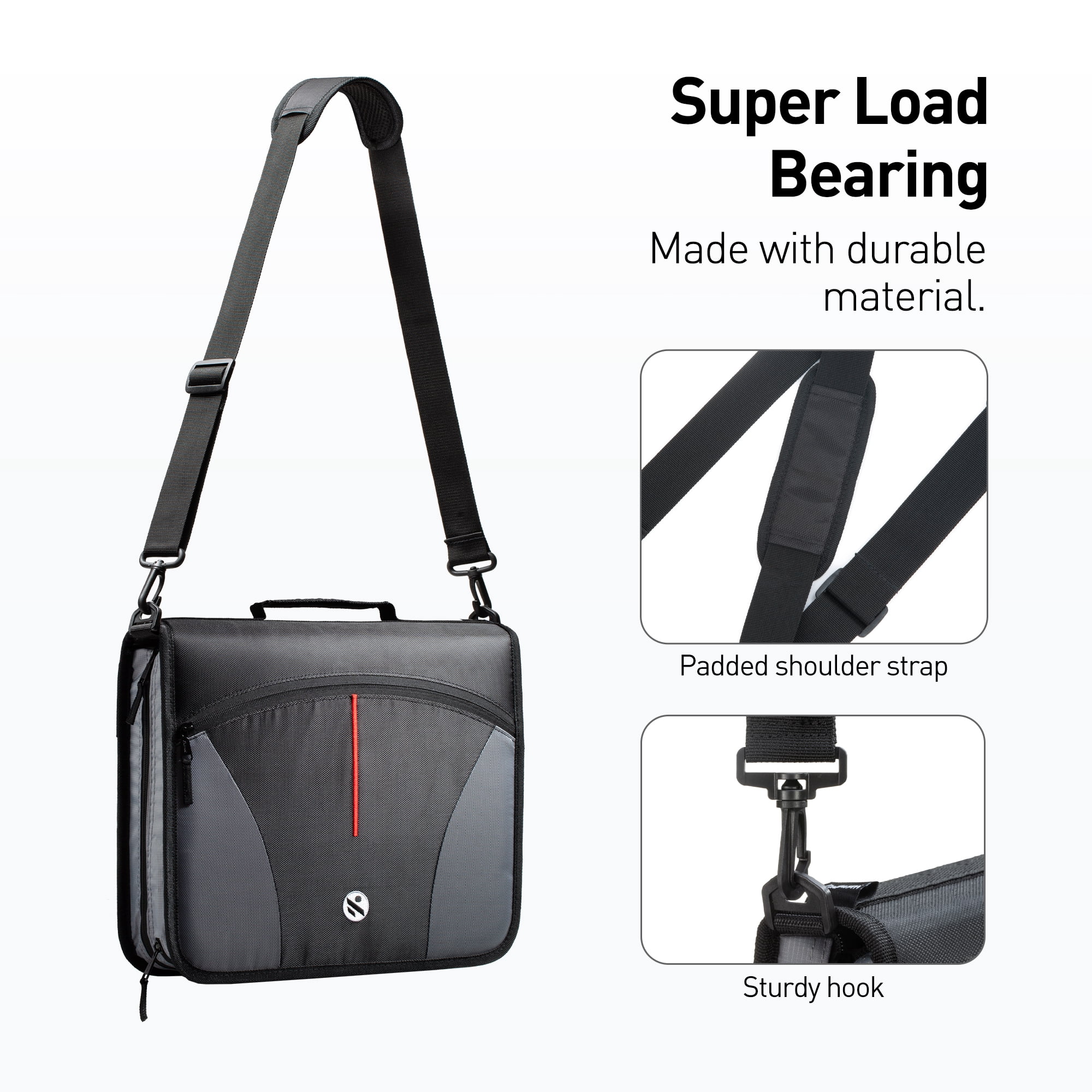Kinbashi 3 Ring Binder, 3 Inch O-Ring Zipper Binder with Shoulder Strap, Black