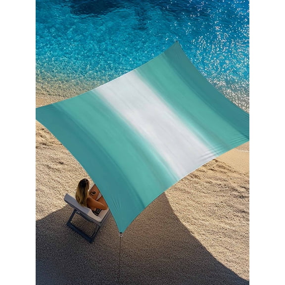 Green Ombre Sun Shade Sail 8' x 10', Abstract Teal Green Ombre White Stripes Modern Rectangle Outdoor Sunshade Canopy, Waterproof UV Block Patio Covers for Garden Yard Beach