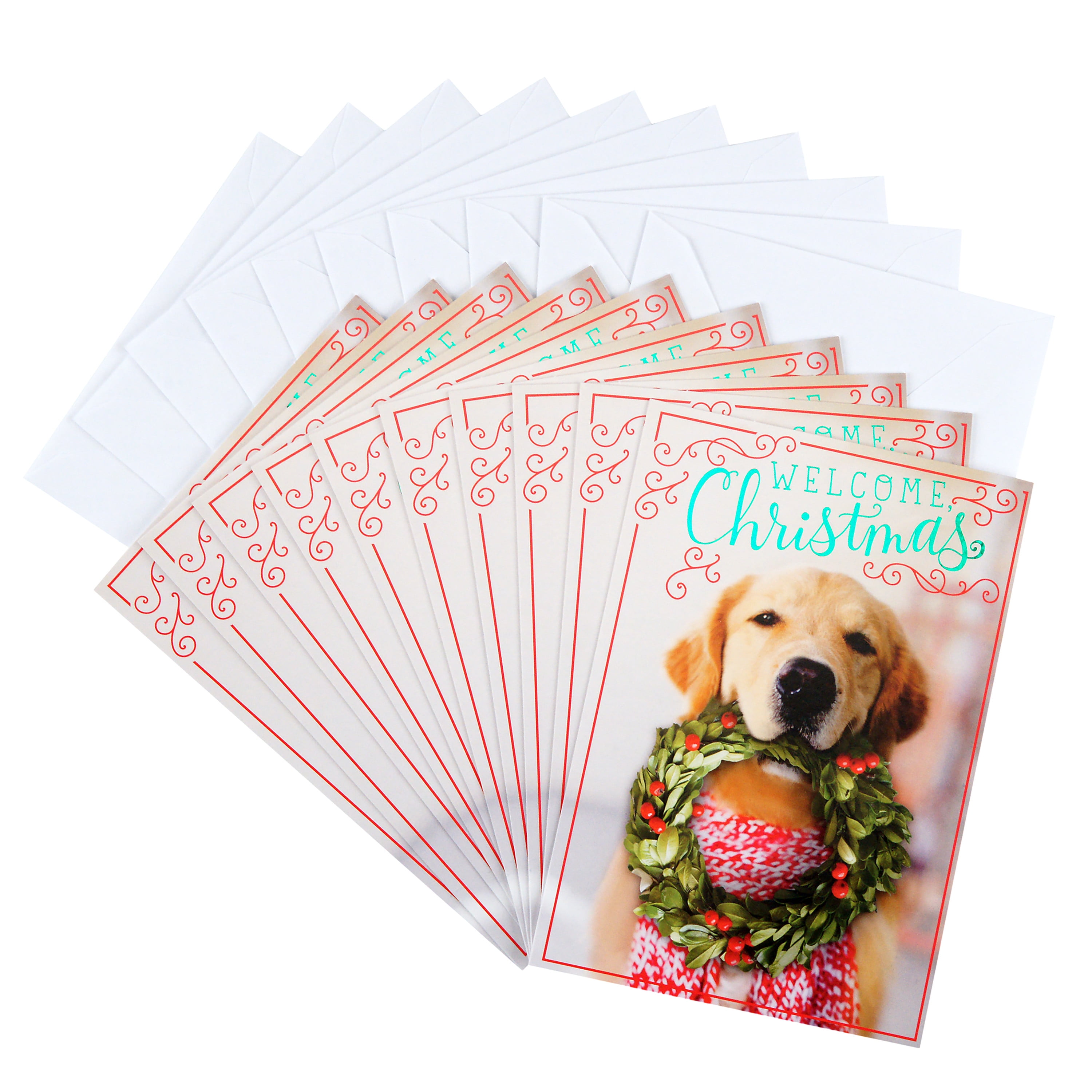 Hallmark Christmas Cards Pack, Puppy with Wreath (10 Cards with ...