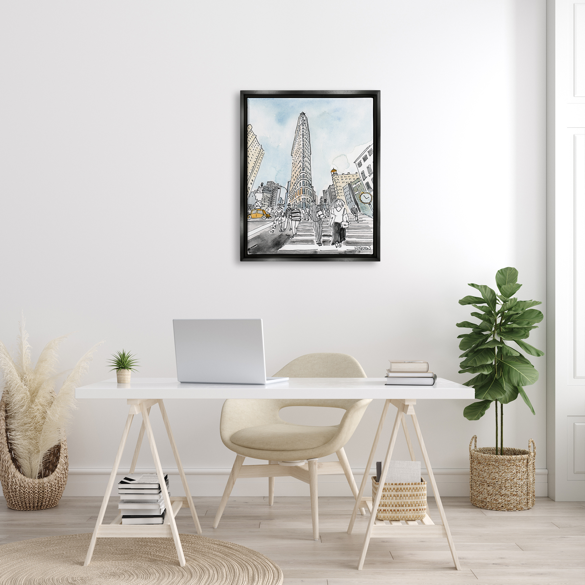 Stupell Industries Urban City Streets Crosswalk Town & City Painting Black Floater Framed Art Print Wall Art