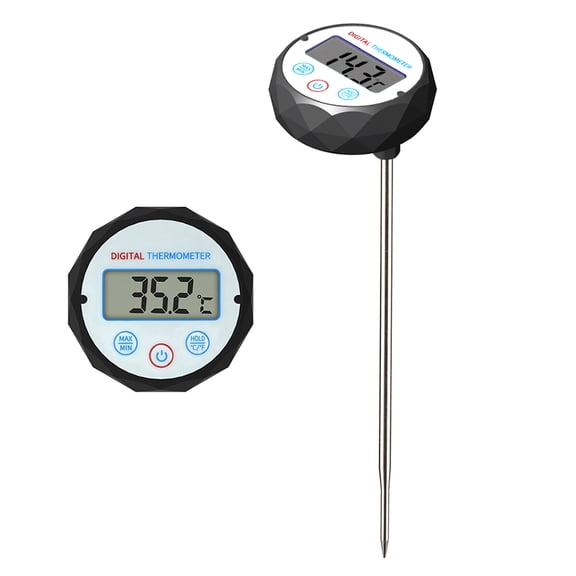 Instant Read Digital Food Thermometer – 304 Stainless Steel Probe for Coffee, Meat & Cooking (Waterproof, Pot Clip Design)