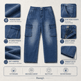 thumbnail image 3 of Men's Medium Wash Straight-Leg Cargo Jeans - Stretchy Denim Pants with Utility Pockets, Casual Daily Jeans for Men, Durable Comfortable Trousers, 3 of 6