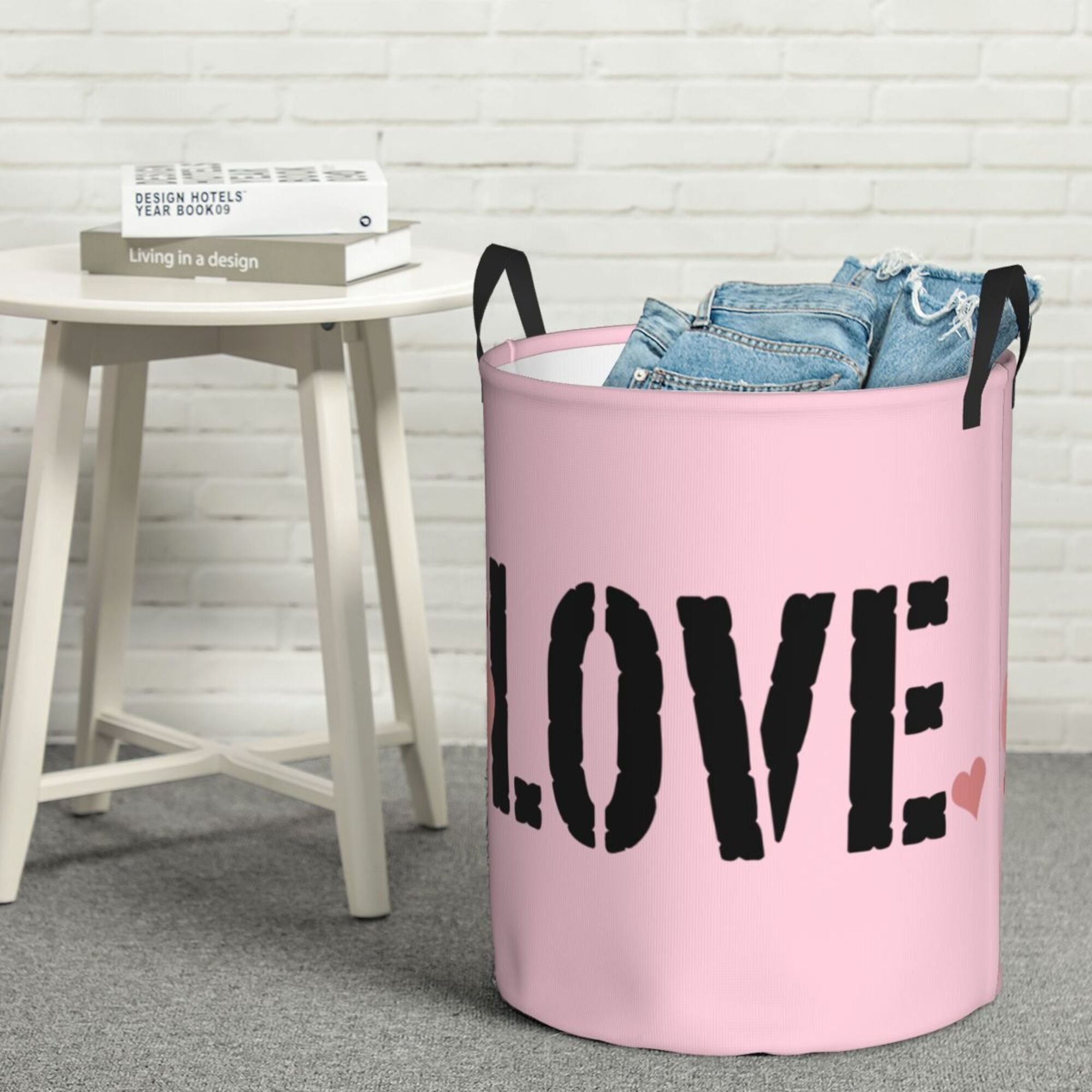 YFYANG Waterproof Laundry Hamper, Pink Romantic Love Laundry Basket