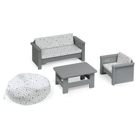 Badger Basket Living Room Furniture Set for 18 inch Dolls - Gray/White - Fits American Girl, My Life As & Most 18