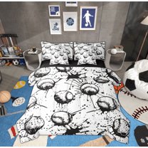 Feelyou Boys Baseball Print Twin Bedding Sets 7-Piece, Sport Ball Player Bedding Comforter Set, Cartoon Watercolor Splash Reversible Sheet Sets, Lightweight Room Decor
