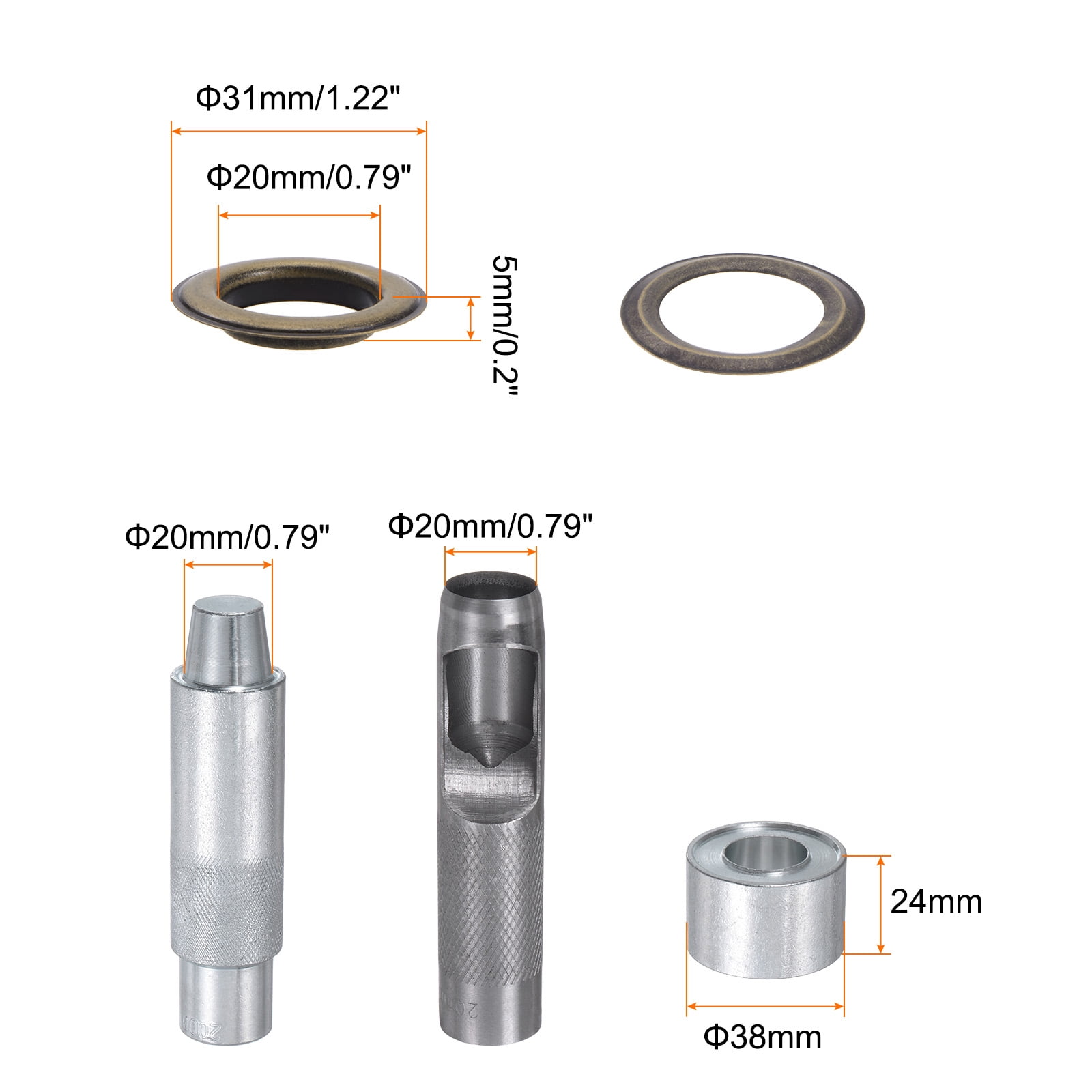 Uxcell 100pcs Grommet Tool Kit 20mm Grommet Eyelet Set with Hole Hollow Punch, Grommet Setter Tools, Bronze
