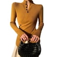 thumbnail image 1 of Suéter Básico de Punto para Mujer, Elegante Jersey de Cuello Alto con Botones, Corte Entallado, Abertura Cruzada y Larga. Color Naranja XL, 1 of 7