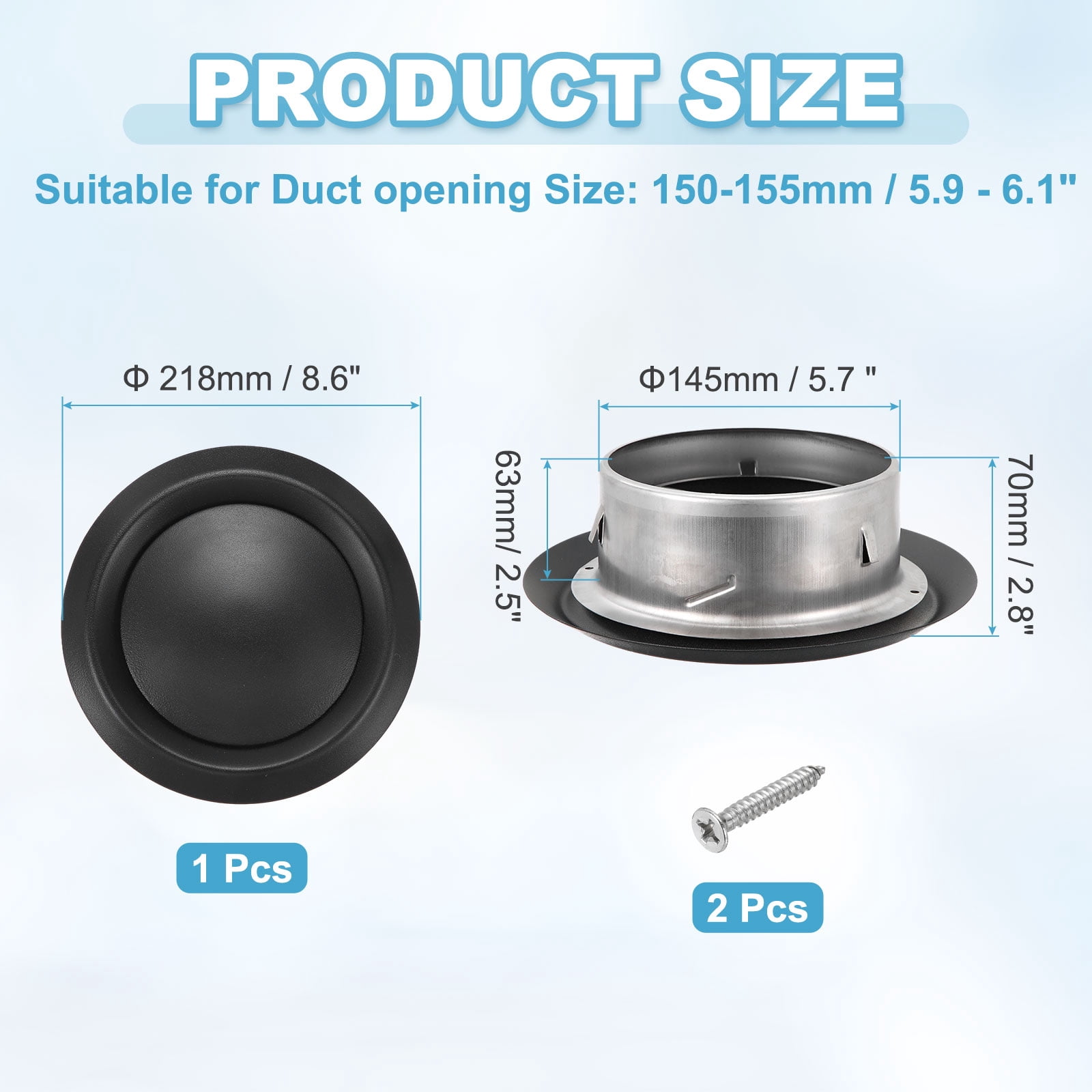 Uxcell 1Set 6 Inch Round Ceiling Diffuser, 304 Stainless Steel Adjustable Wall Air Vent Diffuser Vent Duct Cover Exhaust Supply for Kitchen Bathroom Garage, Black