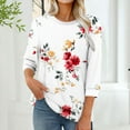 thumbnail image 2 of Womens Tops Fashion Printed T-Shirt 3/4 Sleeves Blouse Round Neck Casual Top Basic Tees For Women, 2 of 6