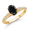 thumbnail image 2 of Gem Stone King 10K Yellow Gold Black Sapphire and White Lab Grown Diamond Engagement Ring for Women (1.84 Cttw, Oval 8X6MM, Gemstone September Birthstone, Size 8), 2 of 4