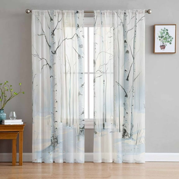 Christmas Tree Sheer Curtains 84 Inches Long 2 Panels Set, Window Sheer Curtains for Living Room/Bedroom, White Xmas Snowflake Watercolor Light Filtering Rod Pocket Curtain 52'' x 84'' x 2
