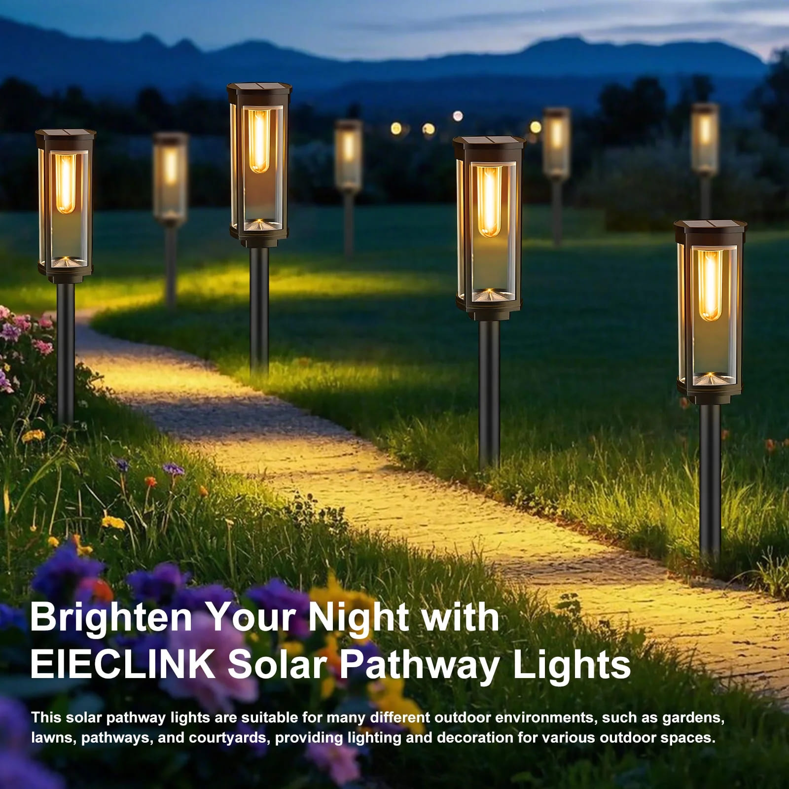 GLUAAE 8 Pack Solar Pathway Lights Outdoor - IP65 Waterproof Solar Powered Garden Lights with Warm White LED, Auto On/Off for Lawn, Patio, Walkway, Driveway Decor