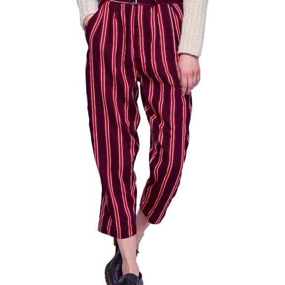 FREE PEOPLE $148 Womens New 1224 Maroon Striped Cropped Pants 6 B B